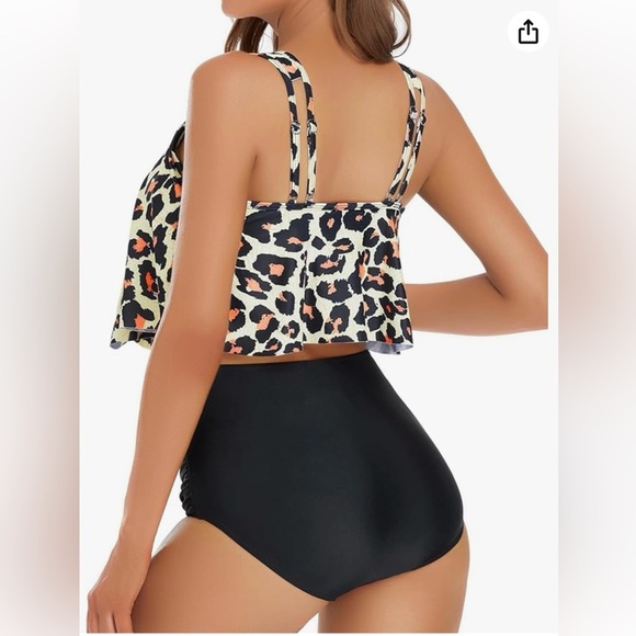 Womens Tankini Leopard Swimsuit Tummy Control Bathing Suit Modest XL - Picture 3 of 7